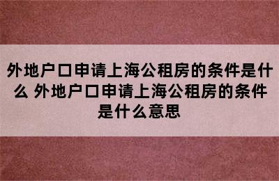 外地户口申请上海公租房的条件是什么 外地户口申请上海公租房的条件是什么意思